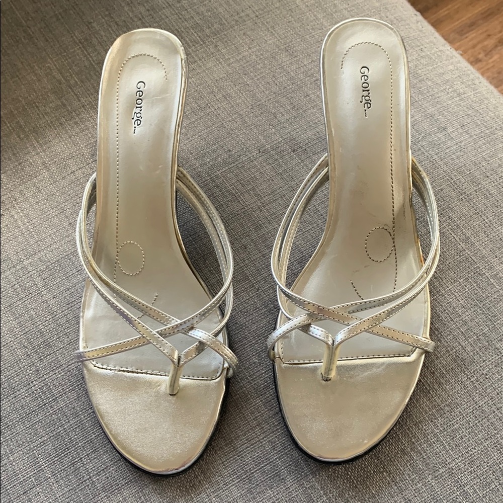 George Silver Strappy Kitten Heels
